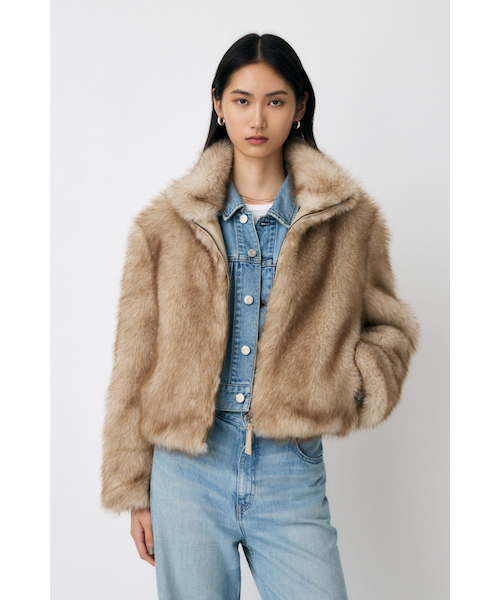 ジャケット・アウター moussy FAUX FUR STAND COLLAR JACKET MOUSSY | FAUX FUR スタンドカラージャケット (ジャケット