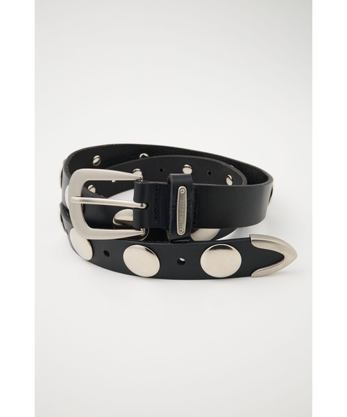 moussy 黒のレザーベルト シルバーバックル付き STUDS LEATHER ベルト｜マウジーの通販｜&mall（アンドモール）三井