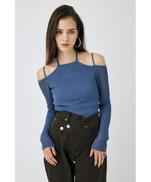 OPEN SHOULDER HALTER ニットトップス