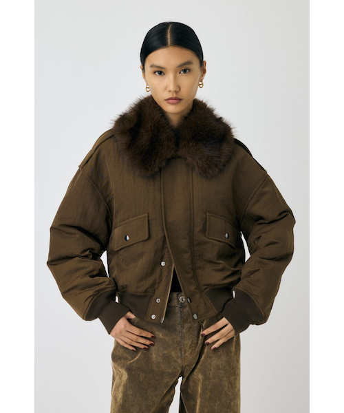 F/FUR COLLAR CROP ブルゾン ブラウン　moussy ファー F／FUR COLLAR CROP ブルゾン｜マウジーの通販｜&mall（アンドモール