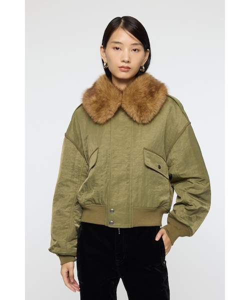F/FUR COLLAR CROP ブルゾン ブラウン　moussy ファー F／FUR COLLAR CROP ブルゾン｜マウジーの通販｜&mall（アンドモール