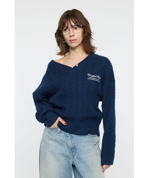 CABLE V NECK ニット