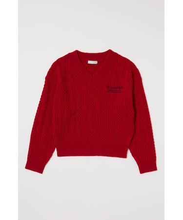 CABLE V NECK ニット