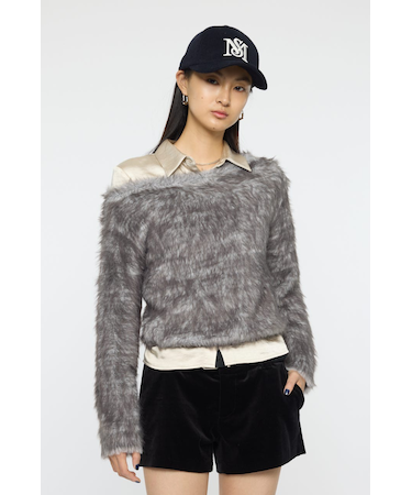 FAUX FUR KNIT CROP トップス