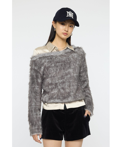 FAUX FUR KNIT CROP トップス