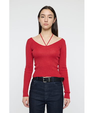 GLITTER TIE KNIT トップス