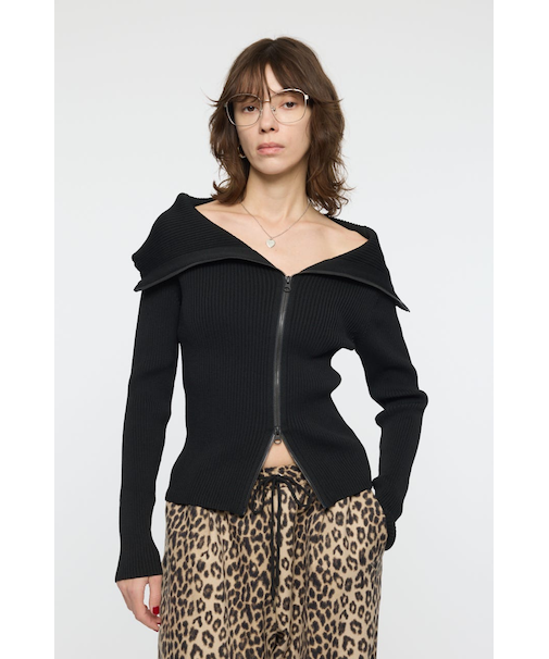 BIG COLLAR ZIP UP ニットトップス