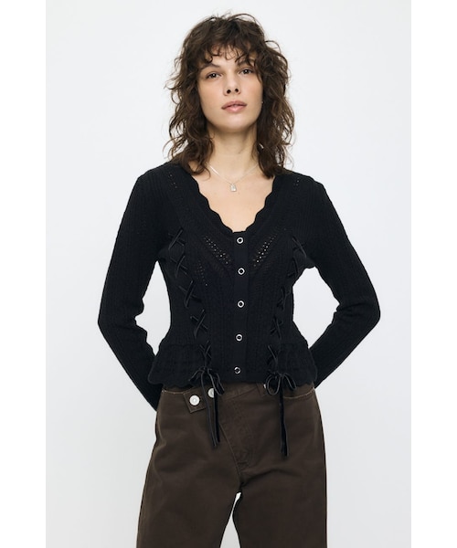 moussy LACE UP RIBBON カーディガン LACE UP RIBBON カーディガン｜マウジーの通販｜&mall（アンドモール