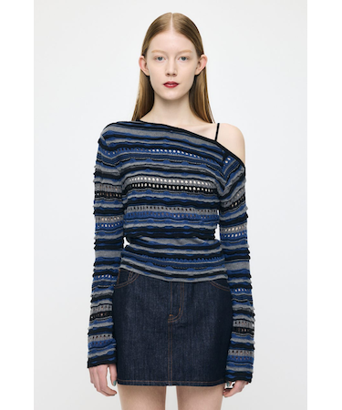 RANDOM STRIPE OFF SHOULDER トップス