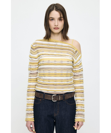 RANDOM STRIPE OFF SHOULDER トップス