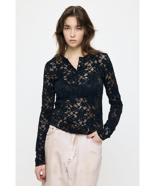 LACE HENRY NECK トップス｜マウジーの通販｜&mall（アンドモール 