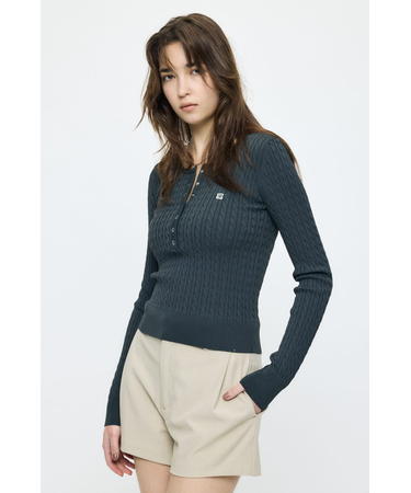HENRY NECK CABLE KNIT トップス