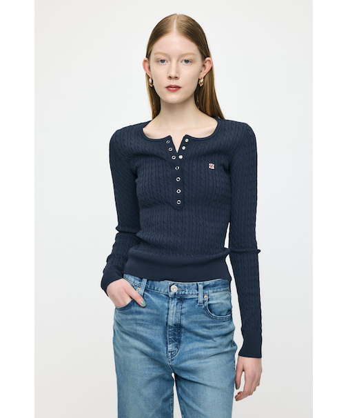 HENRY NECK CABLE KNIT トップス