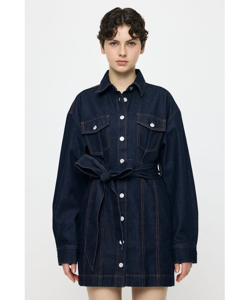 BELTED DENIM MINI ドレス