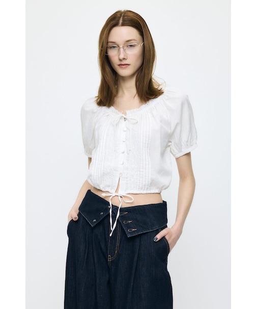 SCOOP NECK PIN TUCK ブラウス