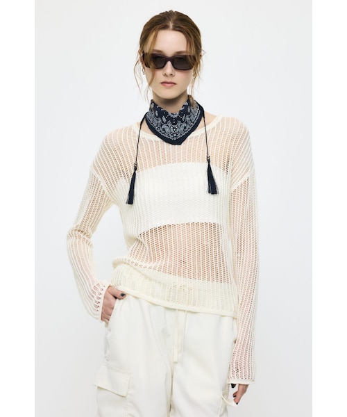 BOAT NECK MESH KNIT トップス｜マウジーの通販｜&mall（アンドモール