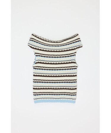 STRIPED OFF SHOULDER トップス