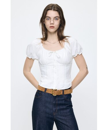 LINEN BLEND WAIST FIT ブラウス