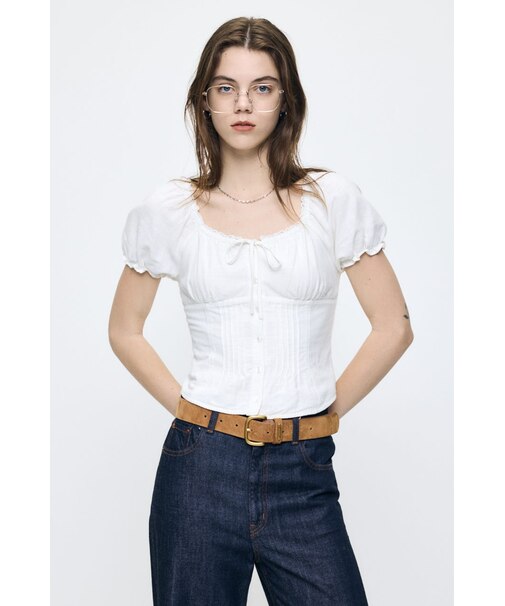 LINEN BLEND WAIST FIT ブラウス