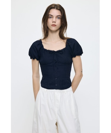 LINEN BLEND WAIST FIT ブラウス