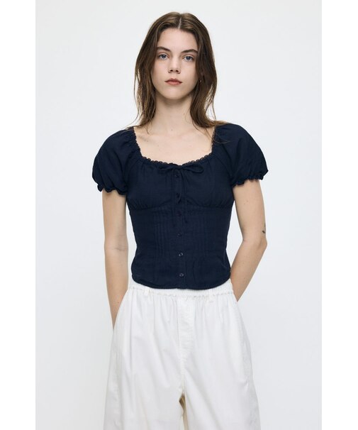 LINEN BLEND WAIST FIT ブラウス