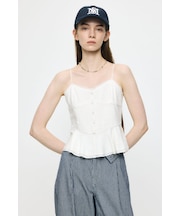 LINEN BLEND CORSET CAMI トップス