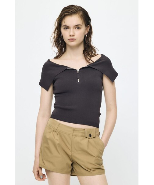 OFF SHOULDER HALF ZIP ニットトップス