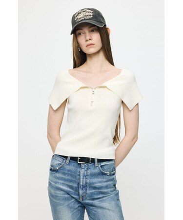 OFF SHOULDER HALF ZIP ニットトップス