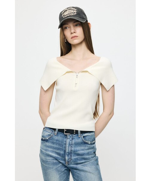 OFF SHOULDER HALF ZIP ニットトップス