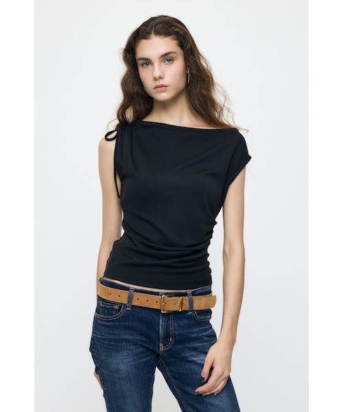 ASYMMETRY NECK RIBBON トップス｜マウジーの通販｜&mall（アンド