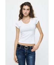 SUVIN GIZA PENTAGON NECK TEE