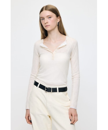 ES SHEER HENRY NECK KNIT トップス