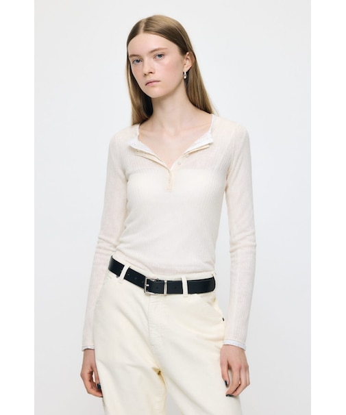 ES SHEER HENRY NECK KNIT トップス