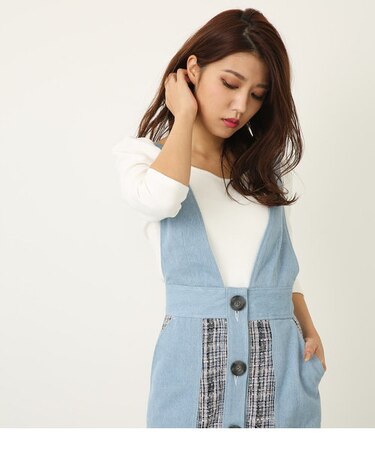 ツイードMix DENIMサスペンダーH／W SK