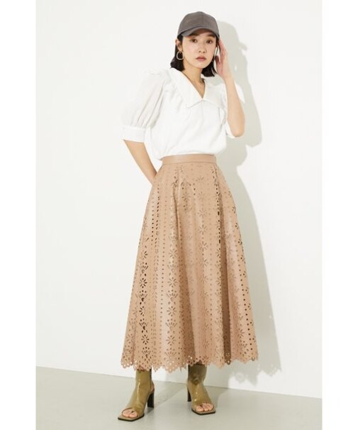 カットワークフェィクレザーJ／WフレアSK