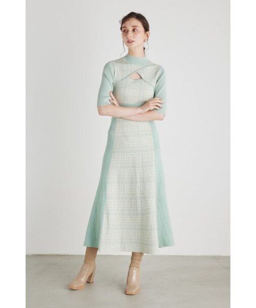 2WAY千鳥柄フレアKnit OP