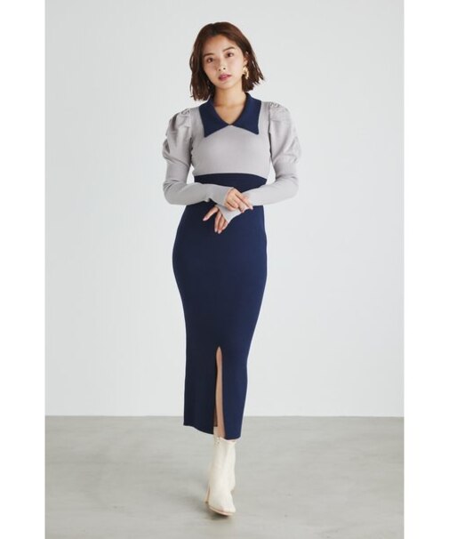 バイカラーチェルシーカラーロングSLV Knit OP