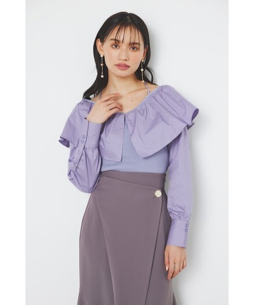 フリルネック布帛コンビKnit TOP｜リエンダの通販｜&mall