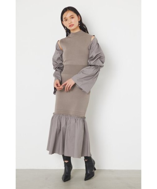 2WAYショルダースリットパフスリーブKnit OP