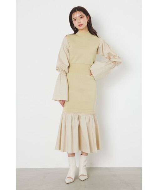 2WAYショルダースリットパフスリーブKnit OP