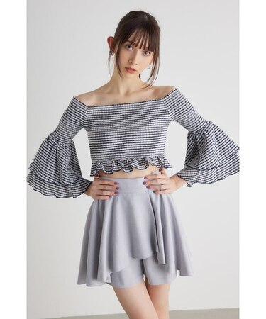 シャーリングオフショルクロップドTOP