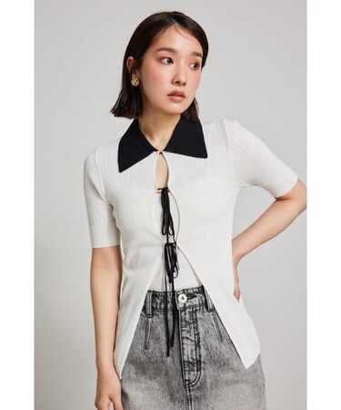 ヘザーカラーリボンknit TOP