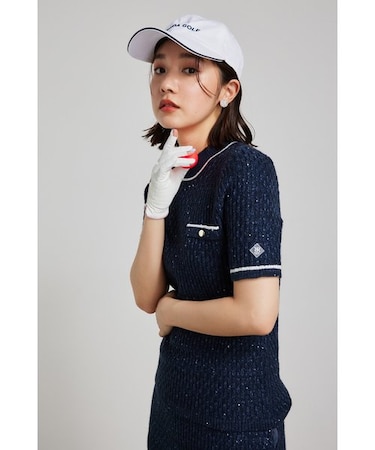 【RIENDA GOLF】シャイニーツイードモックネックニットTOP