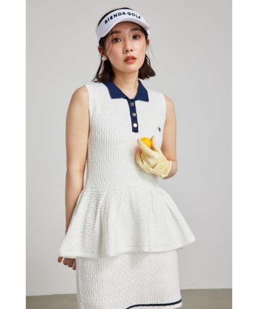 【RIENDA GOLF】シャイニーツイードペプラムニットTOP