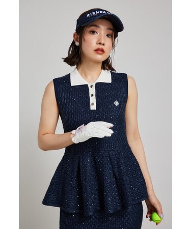 【RIENDA GOLF】シャイニーツイードペプラムニットTOP