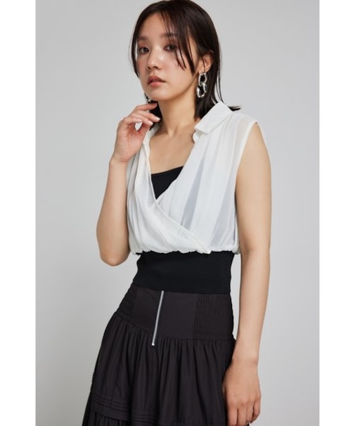 シフォンシャツレイヤードニットトップス