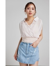 シフォンシャツレイヤードニットトップス