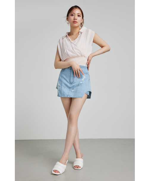 サイドカットデニムショートパンツ