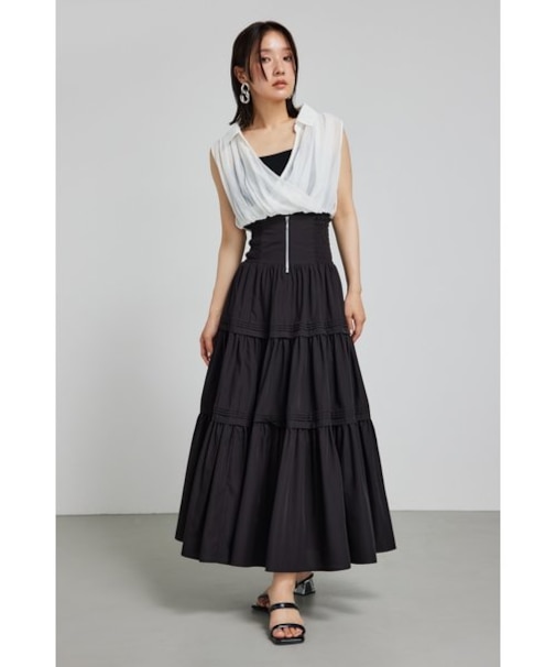 ウェストシャーリングタックデザインフレアスカート