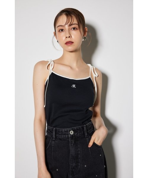 FRAY I.D ラッフルヘムデザインキャミソール　BLK 1サイズ ラッフルヘムデザインキャミソール(ブラウス)｜トップス｜FRAY I.D